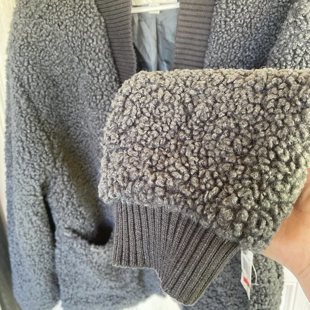 Wallflower Womens Sz L Fuzzy Jacket Iron Gray Long Sleeve Button Up Pockets New - Picture 2 of 8